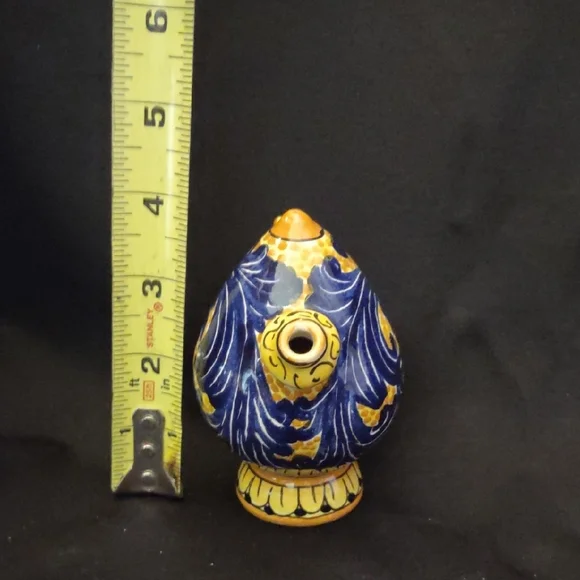 Blue and Yellow Ceramic Pottery with Ornate Patterns, Signed - Picture 7 of 7